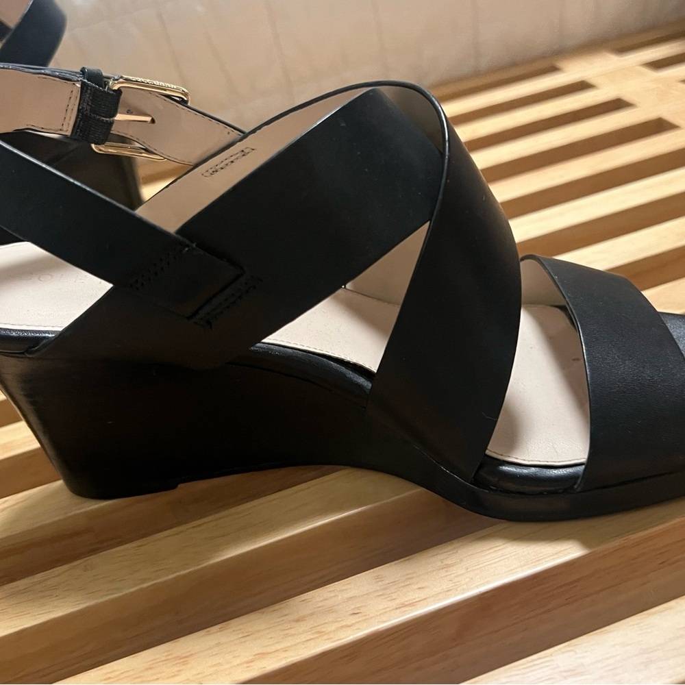 Cole Haan Black Wedge Sandals with Modern Design - Picture 6 of 7